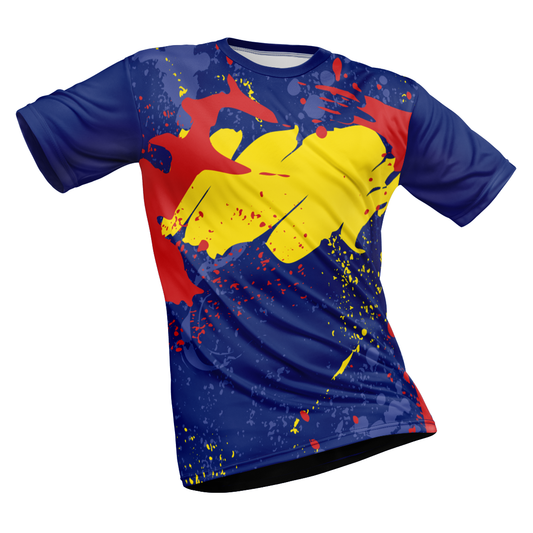 Polyester Half Sleeve Jersey with Round Collar and All Over Digital Print.