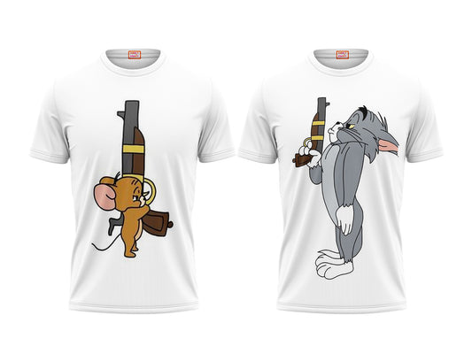 Tom and Jerry Couple Printed Tshirts - Pack of 2 Design 4
