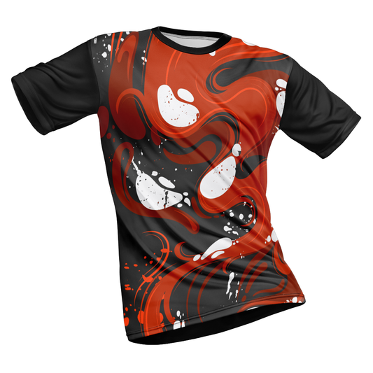 Polyester Half Sleeve Jersey with Round Collar and All Over Digital Print.