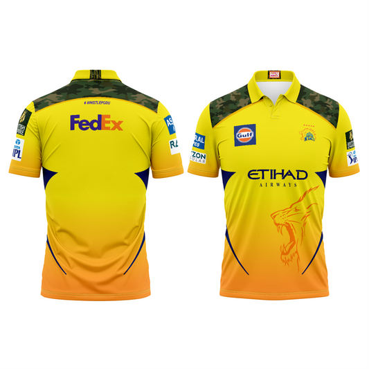 Next Print Customised Ipl Chennai Super Kings Polo Collar Half Sleeves Printed Jersey.