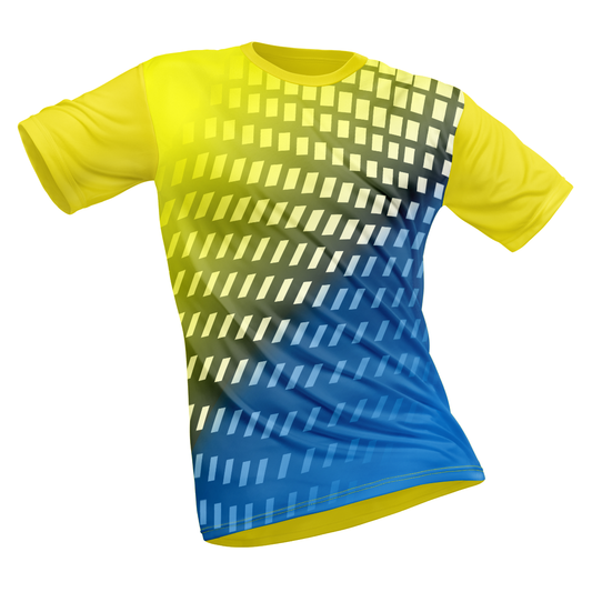 Polyester Half Sleeve Jersey with Round Collar and All Over Digital Print.