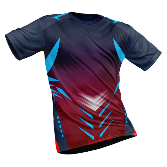 Polyester Half Sleeve Jersey with Round Collar and All Over Digital Print.