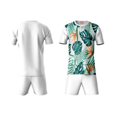Next Print Round neck jersey white with shorts NPTS59