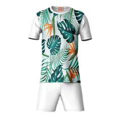 Next Print Round neck jersey white with shorts NPTS59