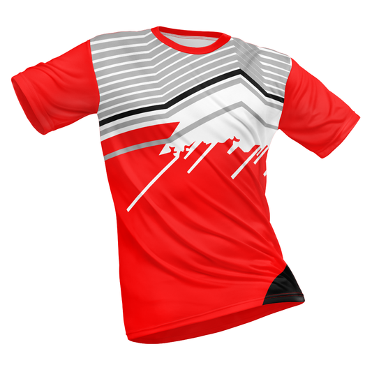 Polyester Half Sleeve Jersey with Round Collar and All Over Digital Print.