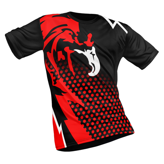 Polyester Half Sleeve Jersey with Round Collar and All Over Digital Print.