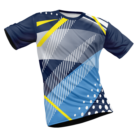 Polyester Half Sleeve Jersey with Round Collar and All Over Digital Print.