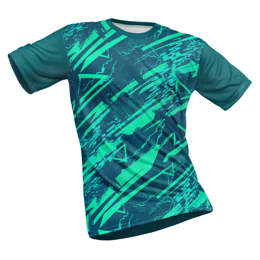 Polyester Half Sleeve Jersey with Round Collar and All Over Digital Print.
