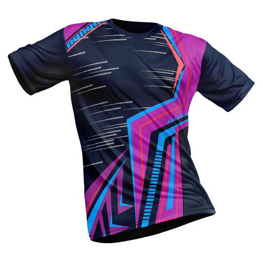 Polyester Half Sleeve Jersey with Round Collar and All Over Digital Print.