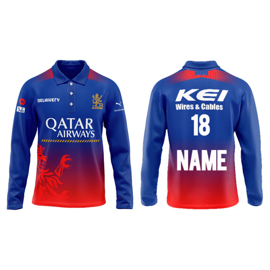 Next Print Customised RCB Full Sleeve Polo T Shirt Jersey.