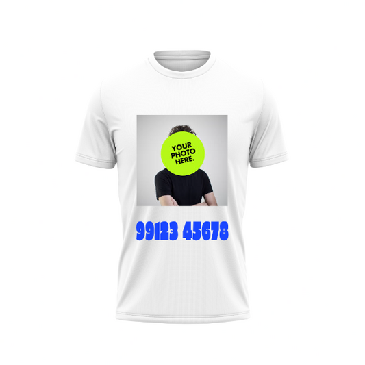 Your Photo With Mobile Number Print T-Shirt.