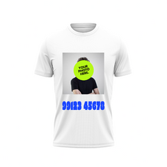 Your Photo With Mobile Number Print T-Shirt.
