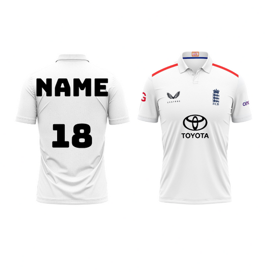 Customised England Test Jersey With Name and Number Print.