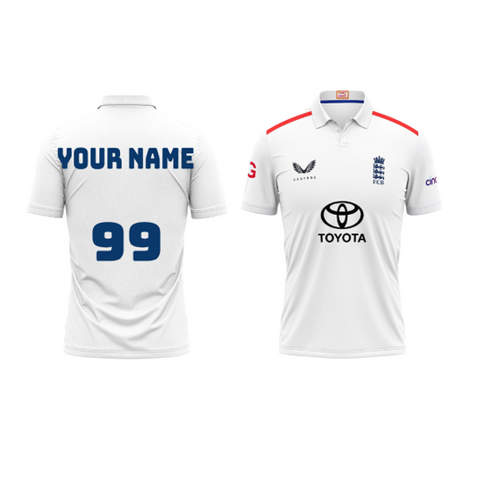 Next Print Customised England Test Jersey With Name and Number Print.