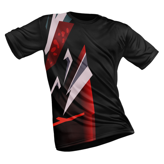 Polyester Half Sleeve Jersey with Round Collar and All Over Digital Print.