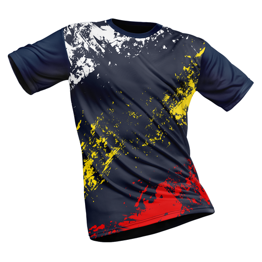 Polyester Half Sleeve Jersey with Round Collar and All Over Digital Print.