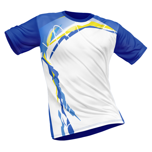 Polyester Half Sleeve Jersey with Round Collar and All Over Digital Print.