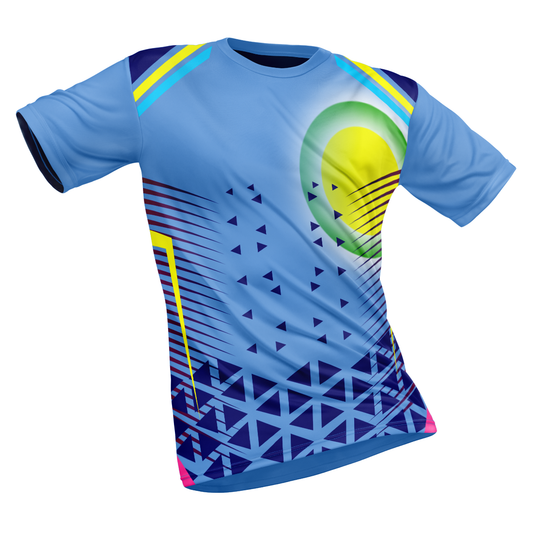 Polyester Half Sleeve Jersey with Round Collar and All Over Digital Print.