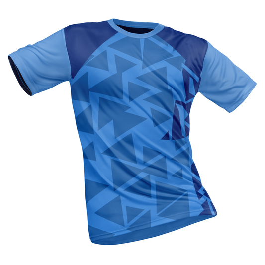 Polyester Half Sleeve Jersey with Round Collar and All Over Digital Print.