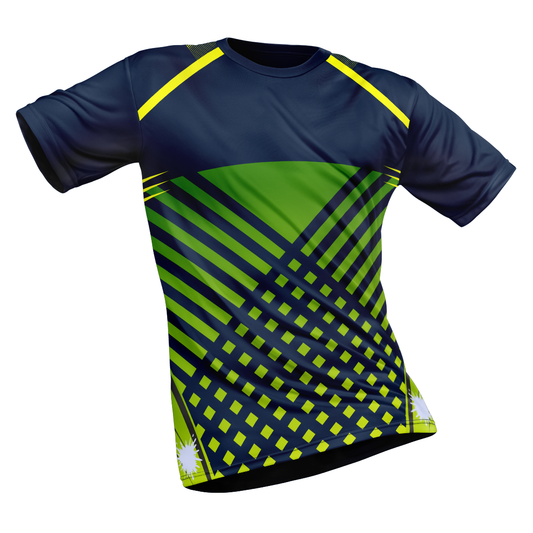 Polyester Half Sleeve Jersey with Round Collar and All Over Digital Print.