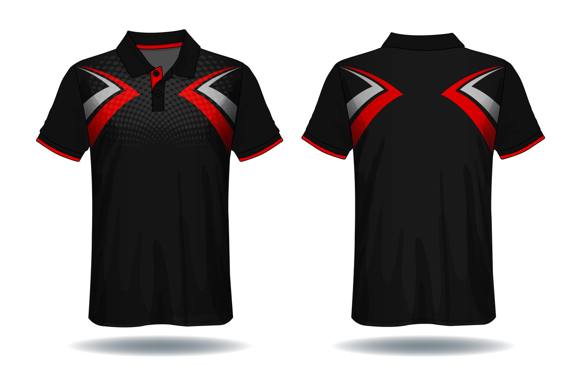 Stealth Motion Red Black Premium Polo Jersey front view sports jersey