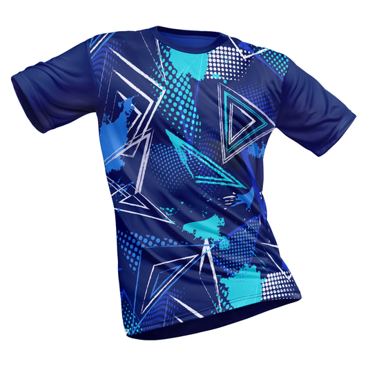 Polyester Half Sleeve Jersey with Round Collar and All Over Digital Print.