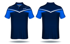 Wave Motion Blue White Cricket Polo Jersey – Athletic Edition front view sports jersey