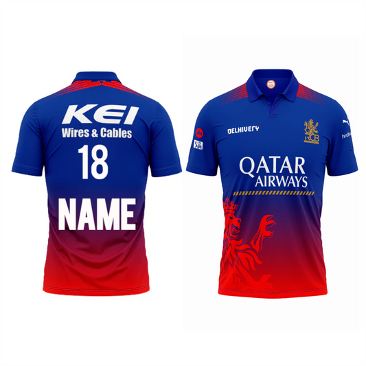 Next Print Customised RCB Half Sleeve Polo T-Shirt Jersey.
