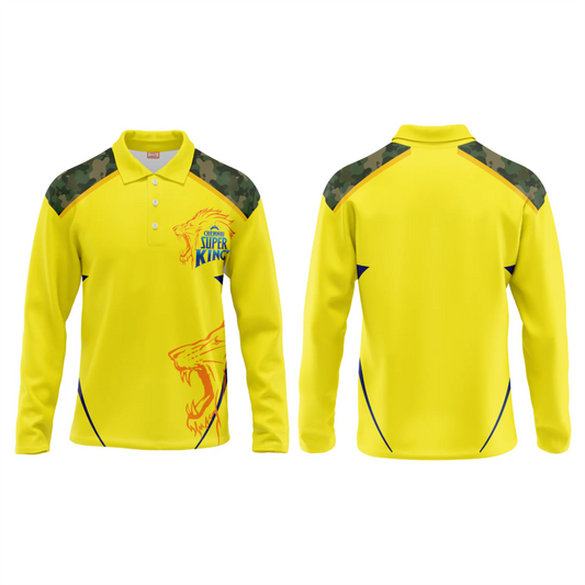 Next Print Customised Ipl Chennai Super Kings Polo Collar Full Sleeves Printed Jersey.