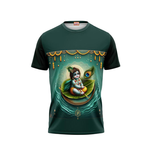 Next Print Krishna janmashtami All Over Printed Tshirt Green 1