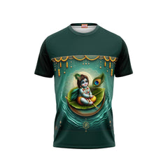 Next Print Krishna janmashtami All Over Printed Tshirt Green 1