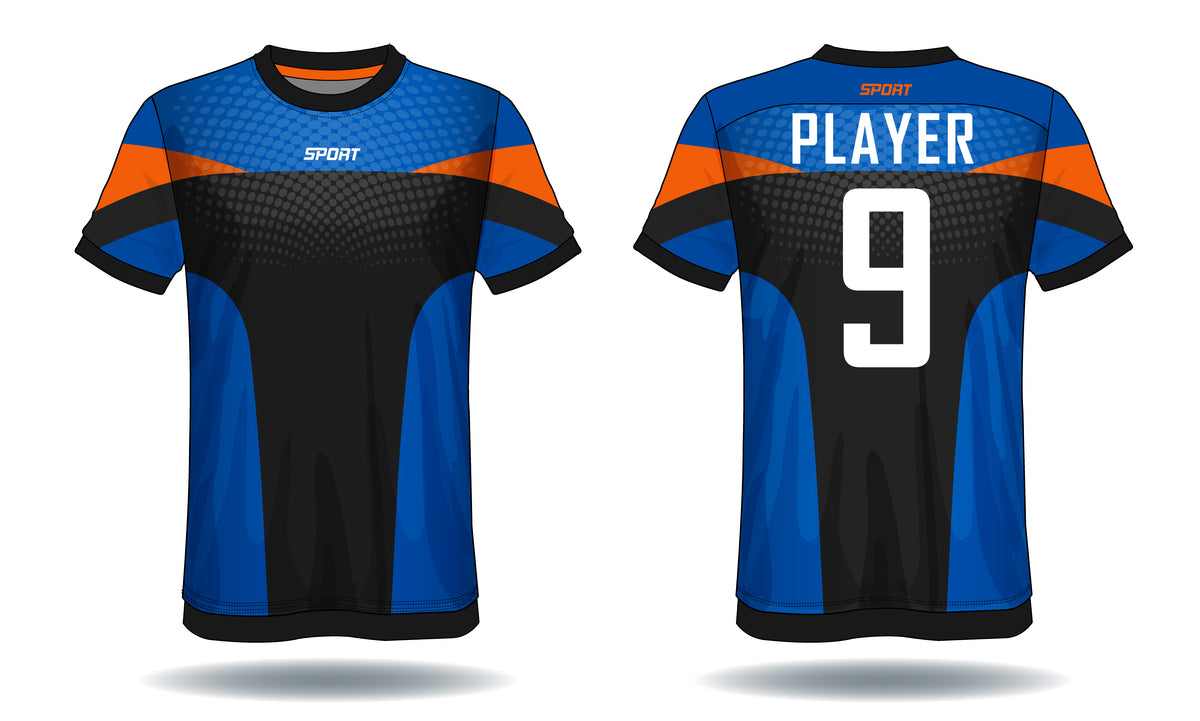 Blue Orange Performance Jersey front view custom football fan jersey
