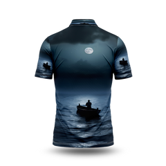 View of boat on water at night.