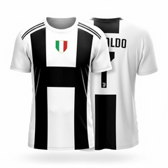 Next Print2018-19 RonaldoFan Football Club Jersey, Black & White Edition, Customized and Personalized with Your Name and Number, for Kids, Men, and Women.