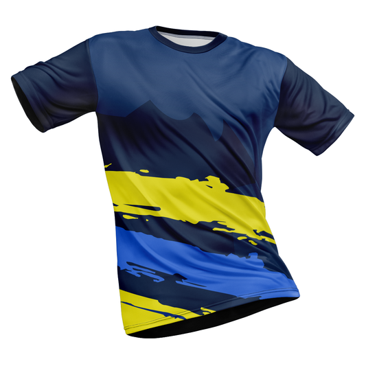 Polyester Half Sleeve Jersey with Round Collar and All Over Digital Print.