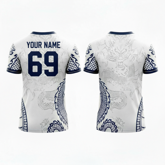 Next Print Polyester men Real Dragon Football Club Jersey (White Blue Edition) Customized And Personalized With Customizable With Your Name And Number, Regular Fit