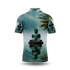 Buddha statue with natural water landscape.