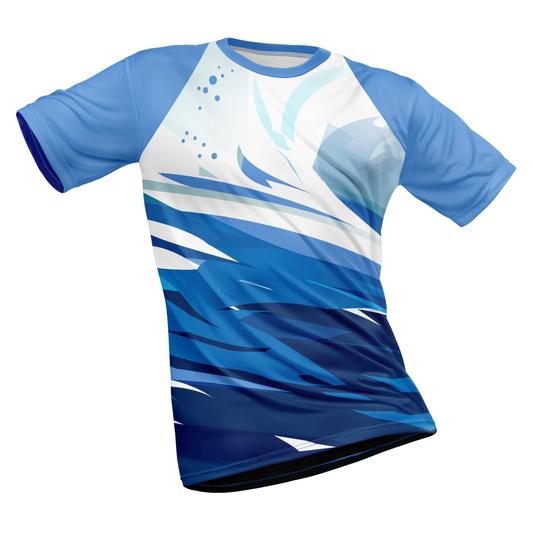Polyester Half Sleeve Jersey with Round Collar and All Over Digital Print.