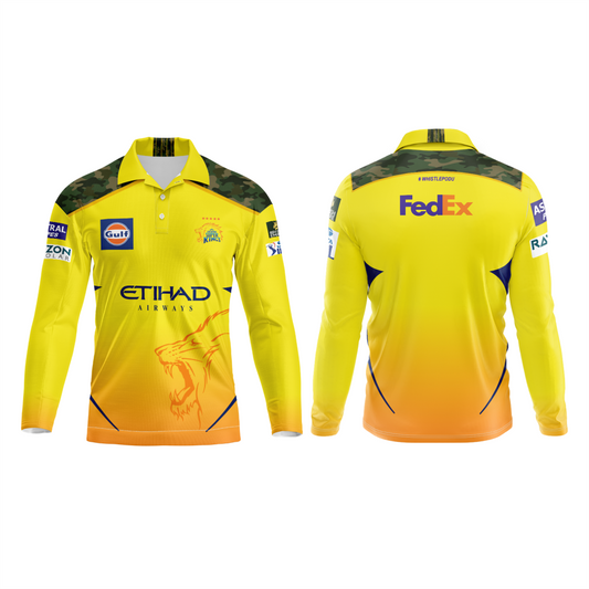 Next Print Customised Ipl Chennai Super Kings Polo Collar Full Sleeves Printed Jersey.