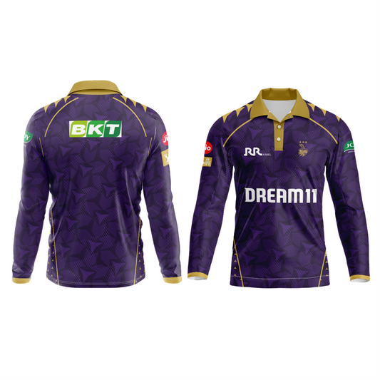 Next Print Ipl Kolkata Knight Riders Printed Polo Collar Full Sleeves Jersey.