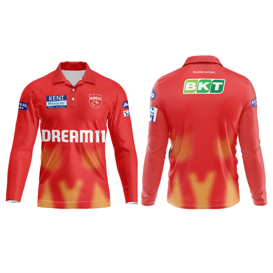 Next Print Customised Ipl Punjab Kings Printed Polo Collar Full Sleeves Jersey