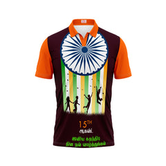 India Independence Day Polo Neck Tricolor Wave Patriotic Printed T-Shirt | NextPrint