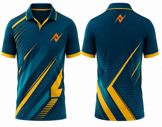 Premium Teal Gold V-Neck Cricket Jersey | Custom Sublimation Polo Shirt