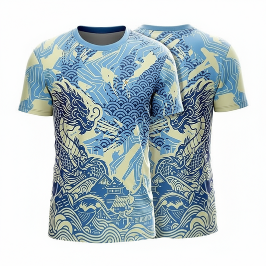 Next Print Shaolin Dragon Sports Jersey | Personalized Martial Arts Teamwear with Custom Name & Number | Sizes 2Y Kid to 4XL Lightweight Blue Eastern Dragon Football Cricket Fitness Shirt Men Women Kids India