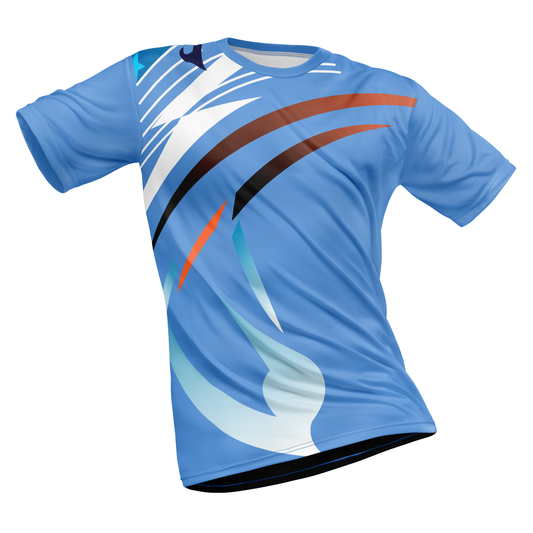 Polyester Half Sleeve Jersey with Round Collar and All Over Digital Print.