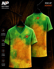 Green & Orange Watercolor Sublimation V-Neck Sports Jersey | Premium Custom Teamwear