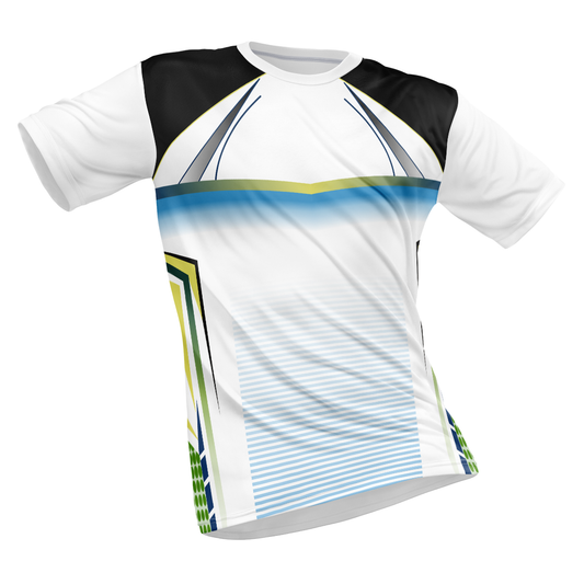 Polyester Half Sleeve Jersey with Round Collar and All Over Digital Print.