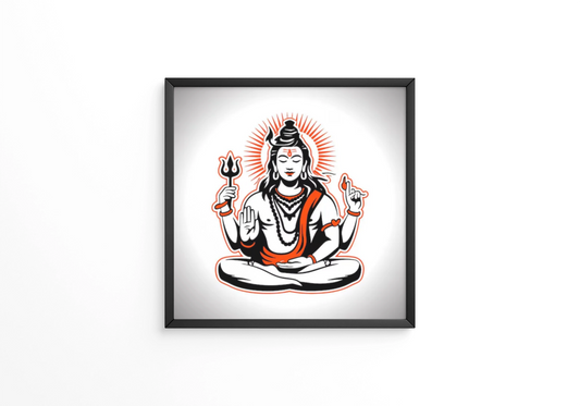 Lord Shiva the supreme deity of Indian mythology holding a trident and a spear symbolizing power frame
