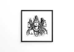Lord Shiva illustration hand drawn black and white Hindu God frame