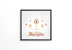 Maha shivratri greeting with mahadev trishul and hanging diya frame